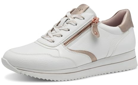 Jana Damen Sneaker Flach mit Reißverschluss Vegan, Scarpe da Ginnastica Donna, Bianco, Oro Rosa, 36 EU