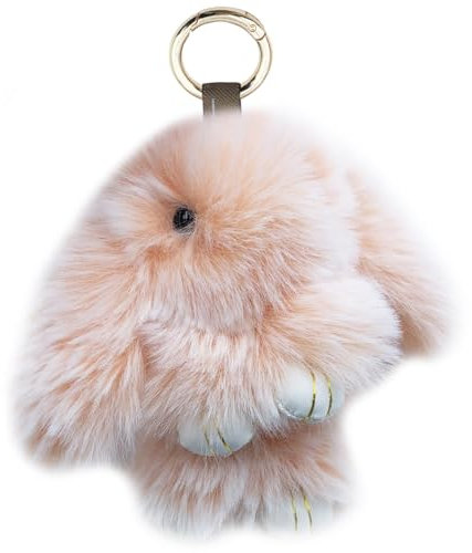 Xsclpomddy Plüsch-Häschen-Schlüsselanhänger Pom Poms Taschenanhänger Handtasche Autoschlüssel Plüsch-Pom Pom Dekoration,han gray pink,15cm
