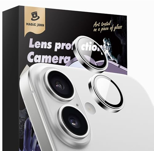 MAGIC JOHN 2 Set for iPhone 16/16 Plus Camera Lens Protector - Silver | 9H Hardness Tempered Glass, Individual Lens Protection, Anti-Scratch, HD Clear, Night Shot Compatible