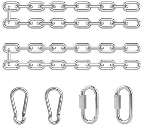 2 Stück Metallkette 60cm, Edelstahlkette mit 2 Karabiner und 2 Schnellverbindungsring, Rundstahlkette, Edelstahlketten, Edelstahl Verlängerungskette für Aufhängung Schaukel, Hängesessel, Boxsack