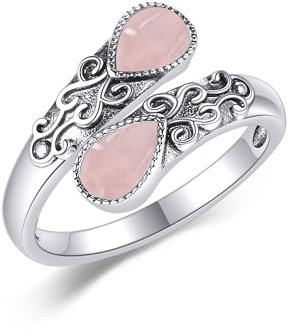 CUPENDA Rosenquarz Ring Sterling Silber Verstellbares Band Rosenquarz Ringe Viktorianischer Schmuck für Frauen