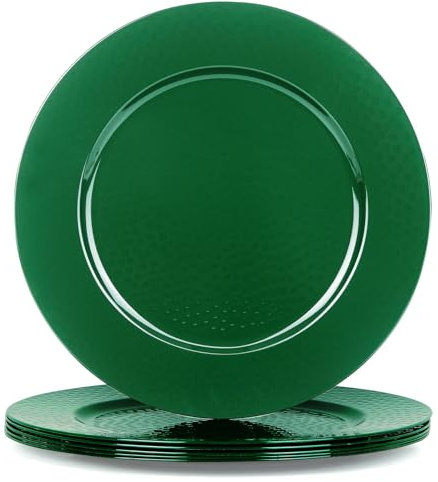 YXZHUOYU Antique Charger Plates, Set of 6 Plastic Embossed, Green Charger Plate, 13 Inch, Elegant Charger Plates, Plate Set, Decorative Chargers for Dinner Plates