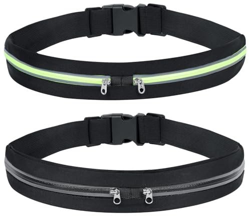 AiQInu 2 Stück Laufgürte, Handytasche Joggen, Laufgürtel Handy, Laufen Zubehör, Running Belt zum Joggen, Laufen, Sport, Fitness, Damen und Herren - Grün&Schwarz