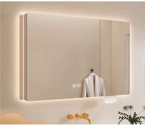 Spiegelschrank Mit Beleuchtung, Badezimmerschrank Mit Spiegel, Antibeschlag Uhr, Badezimmer (78cm)