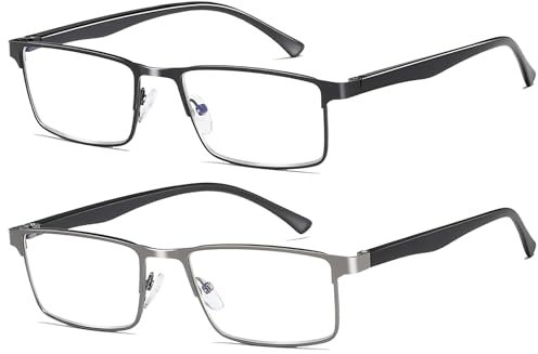 Fsread 2er-Pack Lesebrille Herren, Leichte Blaulichtblockierende Metallrahmen Herren Lesebrille +1.75