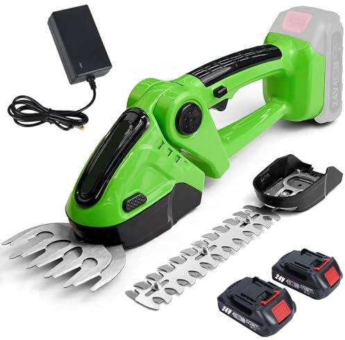 2-in-1 Cordless Hedge Trimmer & Grass Shears - 24V Electric Handheld Trimmer with 2 * 1500mAh Rechargeable Batteries, Lightweight Shrub Cutter for Garden, Lawn & Hedge Maintenance