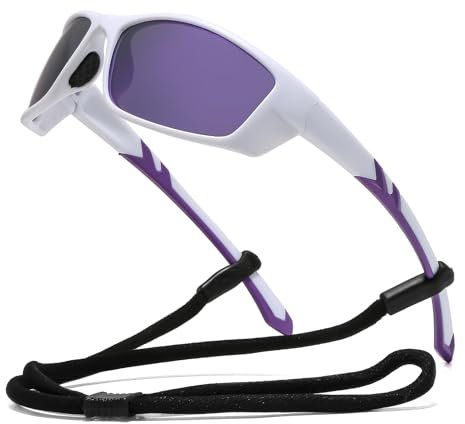 Suertree Polarisiert Sportbrille Sonnenbrille Herren Damen, Schnelle Brille, Winddichte Fahrradbrille UV400, Reitsonnenbrille Outdoor Sports Sonnenbrille, weiß+lila