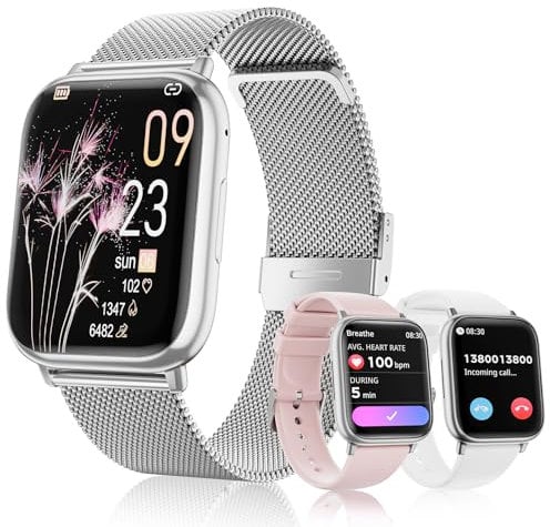 Loekneue New Smartwatch Damen mit Telefonfunktion Bluetooth 1.83 Tocuh Uhr mit Menstruationszyklus Schlafüberwachung SpO2 Pulsuhr IP68 Fitness-Überwachung Schrittzähler Android IOS (Silber)
