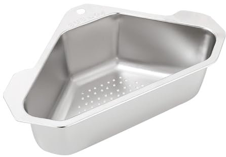Escurreplatos de cocina de acero inoxidable, escurridor triangular, colador de esquina, filtro triangular de cocina para residuos, verduras, frutas, alimentos, escurridor de platos grande (plateado