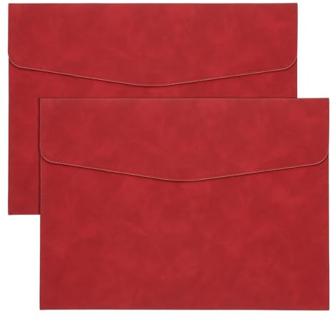 PATIKIL Porte-Documents En Cuir PU Format A4, 2Pcs Classeur Organisateur De Fichiers Chemise Dossier Avec Fermeture À Pression Pour Lettres Reçus, Rouge