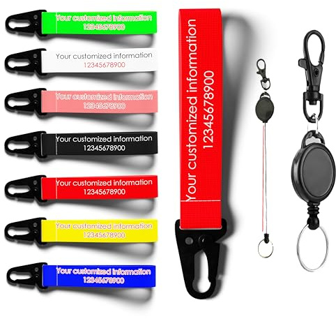 TEMEITE Porte-clés personnalisé avec texte et logo personnalisés – Lanière en tissu avec clip en métal pour voiture, moto, sacs – Porte-clé personnalisé