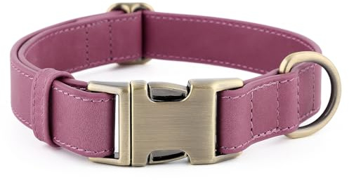 Plutus Pet Genuine Leather Dog Collar, Adjustable and Skin-Friendly | Pet Collar with Quick Release Metal Buckle, Heavy Duty, Soft Real Leather, for Small Medium Large Dogs, Purple, S