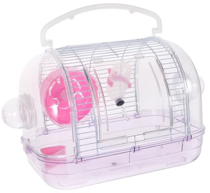 DECOMELODY Transparenter Hamsterkäfig mit Tragegriff Pflegeleichter Nagerkäfig für Zwerghamster und Kleine Haustiere für Ausflüge Camping und Beobachtung Helles Rosa Vielseitig Einsetzbar