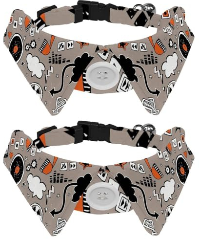 Hundehalsband mit Fliege und Glöckchen, Cartoon-Instrument, Gitarre, Headset, verstellbares Revers-Design, Katzenfliege, Halsband für kleine Haustiere, 2 Stück