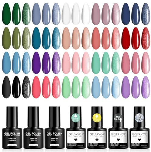 GELFAVOR UV Nagellack, 24 Stück Gel Nagellack Lila Grün Blau Rosa Rot Farbgel Gelnägel, Soak-Off Mini UV Gel Nail Polish Set für Nagel Design Geschenk