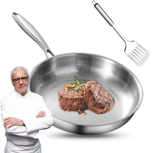Generico Padella Titanio Martellato, Multifunzione, Padella Antiaderente, Non Rivestito, Resistente Antigraffio, Riscaldamento Uniforme, Compatibile con Tutte le Stufe (26cm)