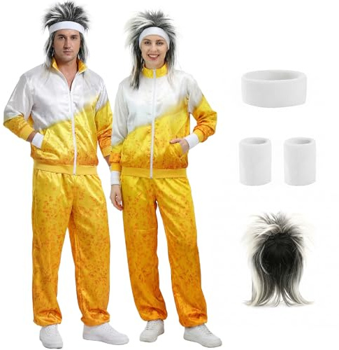 80er Jahre Outfit Damen Herren - 6pcs 80er Trainingsanzug BierkostüM | 80er Outfit Erwachsene Bier Paar Partner Kostüm Gruppenkostüm für Fasching Karneval