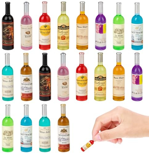 Lot de 20 mini bouteilles d'alcool, accessoires miniatures, décoration miniature pour maison de poupée, artisanat miniature, mini bar, accessoires de maison de poupée, petites bouteilles de champagne