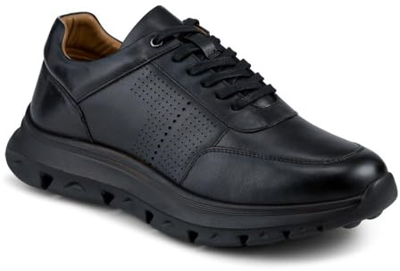 Wide Fit Breathable Leather Lace Up Trainers - Black Size 6