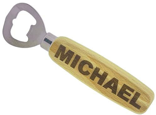 der kleine Handwerker Flaschenöffner personalisiert mit Wunschgravur, Holzgriff beidseitig gravierbar, persönliches Geschenk für Männer zum Vatertag oder Geburtstag