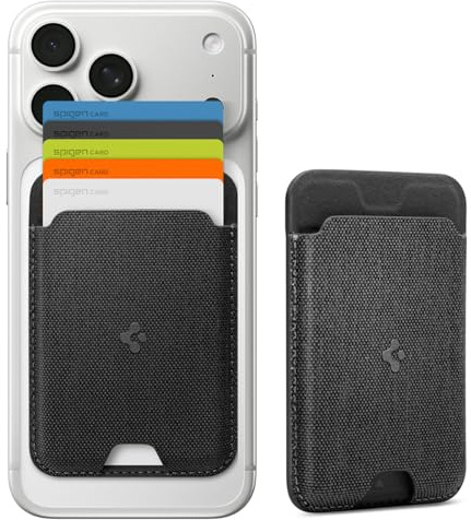 Spigen Urban Fit MagFit Portafoglio Magnetico 5 Carte MagSafe & Pixelsnap | Porta carte in pregiato tessuto di nylon con design antiscivolo e facile accesso alle carte per l'uso quotidiano - Nero
