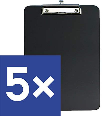 Wedo Klemmbrett A4, Kunststoff mit abgerundeten Ecken (schwarz / 5er Pack)
