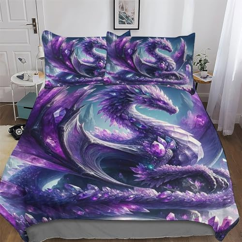 AAPZY Cute Drache 3D Muster-Bettwäsche-Set 2teilig Mit Bettbezug Und Kissenbezug, Für Jungen Mädchen Schlafzimmer Atmungsaktiv Mikrofaser Bettbezüge Bettgarnitur Single (135x200cm)