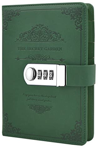 NectaRoy Retro PU Leather Password Notebook Writing Planner Organizer, Lined Diary Notebook Personal Sketchbook with Coded Lock, Pen Holder, Secret Password Hardcover Diary, 200x140mm