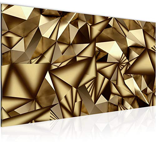 Runa Art Wandbild 3D Effekt 1 Teilig 100 x 40 cm Modern Bild auf Vlies Leinwand Abstrakt Illusion Wohnzimmer Gold 506412a