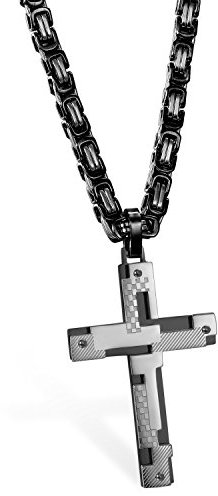 OIDEA Herren Kreuz Halskette Königskette: Schwarz Kette mit Mosaik Muster Silber Schwarz Vintage aus Edelstahl Kruzifix Anhänger Biker Schwer Religiöser Schmuck Geschenk für Männer Vater Freund