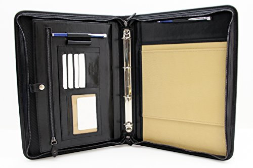 Noda Manager-Besprechungsmappe aus Leder mit Reißverschluss, Notizbuch mit 4 Ringen, Schreibmappe für Herren Schwarz