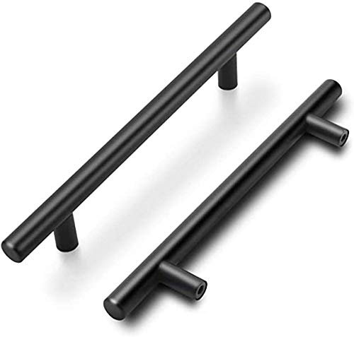 goldenwarm 10 Pieza Tiradores Armarios Tiradores Cocina Negro Tiradores Cajones -LS201BK224 Tirador Puerta Corredera de Acero Inoxidable Manillas Tiradores para Muebles T Barra Tiradores Vintage 224mm