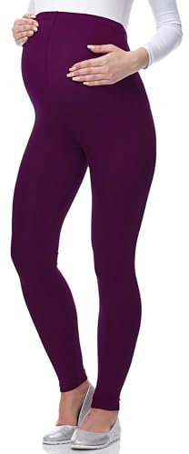 Be Mammy Lange Umstandsleggings aus Viskose Leggings Blickdicht Damen, Maternity Clothing, Ideal für die Schwangerschaft BE-02 (Pflaume, XL)
