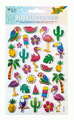 folia 19501 - Bubble - Sticker I mit tropischen Motiven, mit strukturierter Bläschenoberfläche, 28 Stück, ideal geeignet zum Verzieren von Grußkarten, Bastelarbeiten und Scrapbooking
