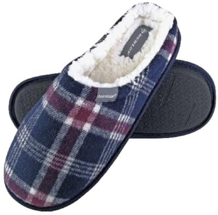 DUNLOP - Mens Warm Plush Fleece Lined Slip On Mule Checked Plaid House Slippers
