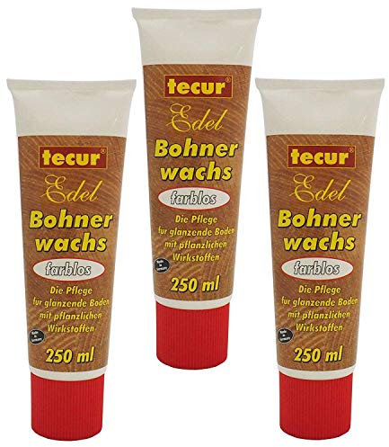 12x 250ml Edel Bohnerwachs farblos von tecur, Bodenwachs, Holzbodenpflege zum Bohnern von Holzböden, Parkett und Laminat