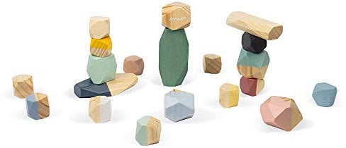 Janod - Bausteine aus Holz - Kollektion Sweet Cocoon - Baby- und Kleinkindspielzeug Farbe auf Wasserbasis - Stapelspiel - Entwicklung von Feinmotorik und Konzentration - Ab 2 Jahren, J04401