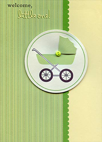 Designer Greetings Tip On Stroller Banner with Tip On Sun Shade and Button 3D Hand Decorated Designer Boutique Keepsake New Baby Congratulations Card