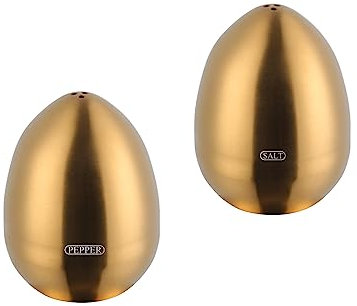 2-Piece Set Gold Salt Pepper Shakers, Cute Egg Shape Stainless Steel Condiment Jar for Home and Kitchen Utensils, Comfortable and Ergonomic