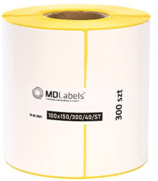 MDlabels Weiße Thermo etiketten auf Rolle 100x150 mm 300 permanent haftend, Versandetiketten, 4 x 6 Thermische etiketten