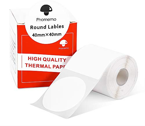 Phomemo M110 M120 M200 M220 M221 White Round Paper 1.57x1.57 (40x40mm) Sticky Thermal Labels Printer Paper