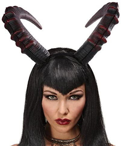 minkissy Demon Horn Headband Black Devil Headband Devil Horn Hair Hoop Carnival Headdress Prop Halloween Cosplay Costume for Adult Dark Red