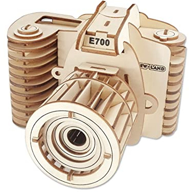 Puzzle in legno 3D modello di macchina fotografica fai da te Kit artigianato in legno Kit taglio laser Set ingranaggi ingegneristici Set di montaggio ideale regalo