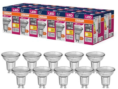 OSRAM LED Star Value PAR16 Reflektor-Lampe mit 36 Grad Abstrahlwinkel, Sockel GU10, 2.6 Watt, Warmweiß (2700K), Ersatz für herkömmliche 35Watt-Spotlampen, 10er-Pack, Nicht Dimmbar