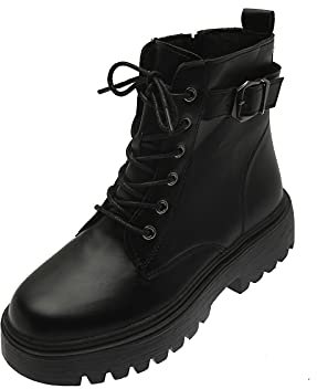 NUSGEAR 2021 Botas de Combate con Cordones Mujer Botas Militar Mujer Botas Clasicas Adulto Ankle Boot Mujer Botín de Piel Botas de Cuero Plataforma Zapatos de Vestir Botas