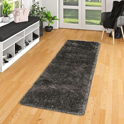 Snapstyle Hochflor Shaggy Teppich Läufer Luxus Feeling Mix Anthrazit in 9 Größen