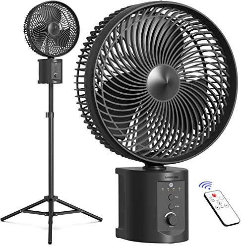 20000mAh Oscillating Rechargeable Fan w/Remote, Lasts 50 Hrs,10 Portable Battery Operated Fan w/Extendable Tripod, Strong Airflow, Timer, 7 Speeds, Outdoor Pedestal Fan for Camping Home Hurricane