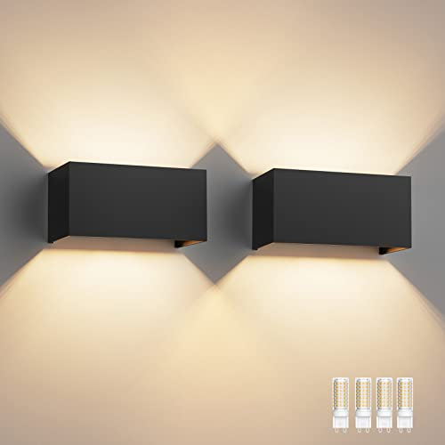 Klighten 2 Stück Wandleuchte, Innen/Außen, IP54, 18 W, mit verstellbarem Abstrahlwinkel, Wandleuchte, für den Innenbereich, Warmweiß, 3000 K, Außenbeleuchtung, Up Down Design (schwarz)