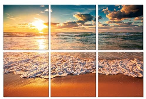 JBER Art Acoustic Panels Decorative, 6 Pack Acoustic Panels Art For Wall Decoration With Self Adhesive, Suitable For Recording Studio, Home Soundproof Wall Panels, 72x48cm (DUSK AND BEACH)