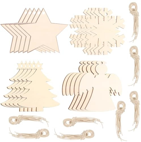 80 Pcs Colgante de Madera para Árbol de Navidad - Rebanadas Colgantes para Decoración, Regalo, Ventana y Fiesta con Cuerda